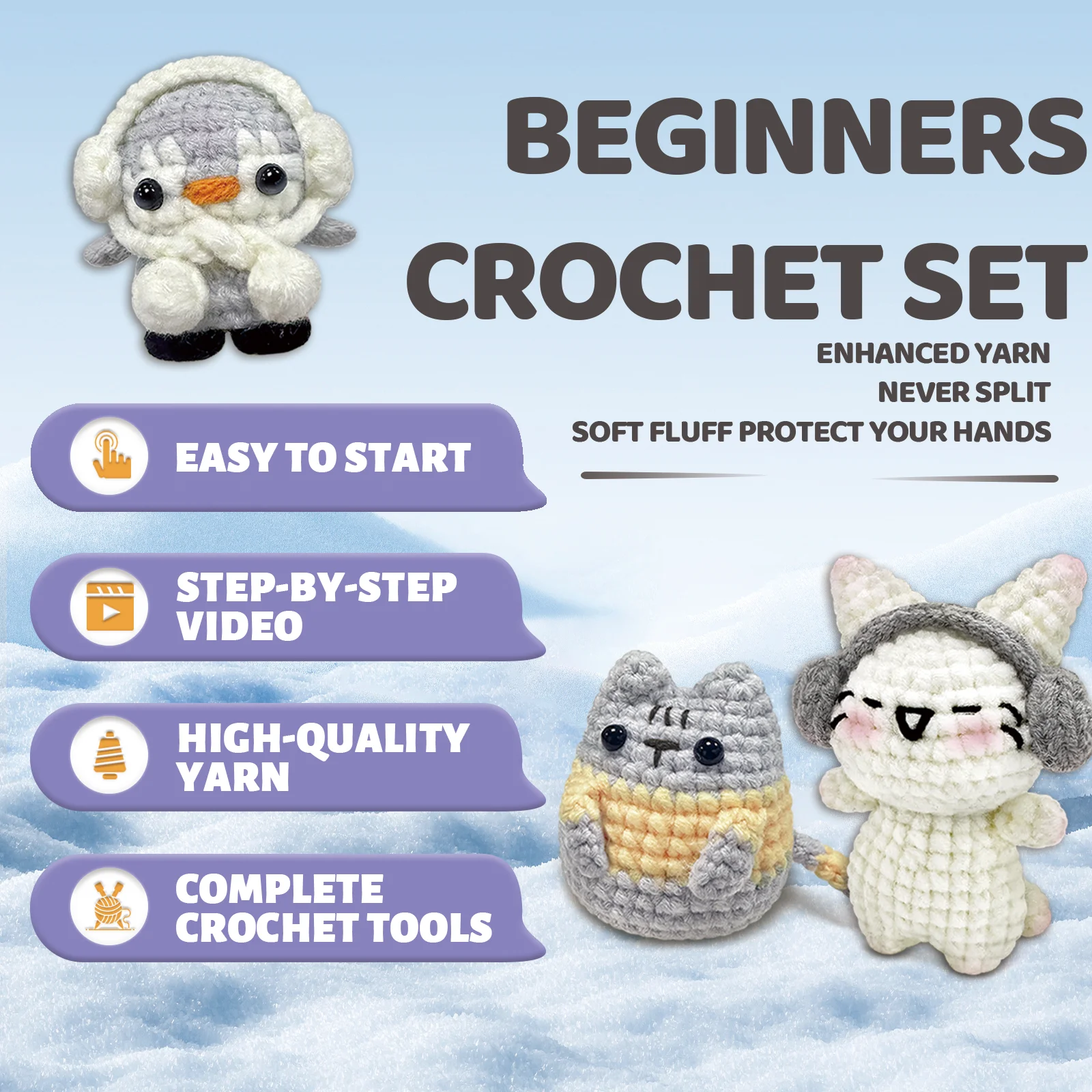 YAMAXIN 3PCS Cute Animal Theme Crochet Kit for Beginners - DIY Craft Tool Set with Knitting Arts And Crafts Project thumbnail 4