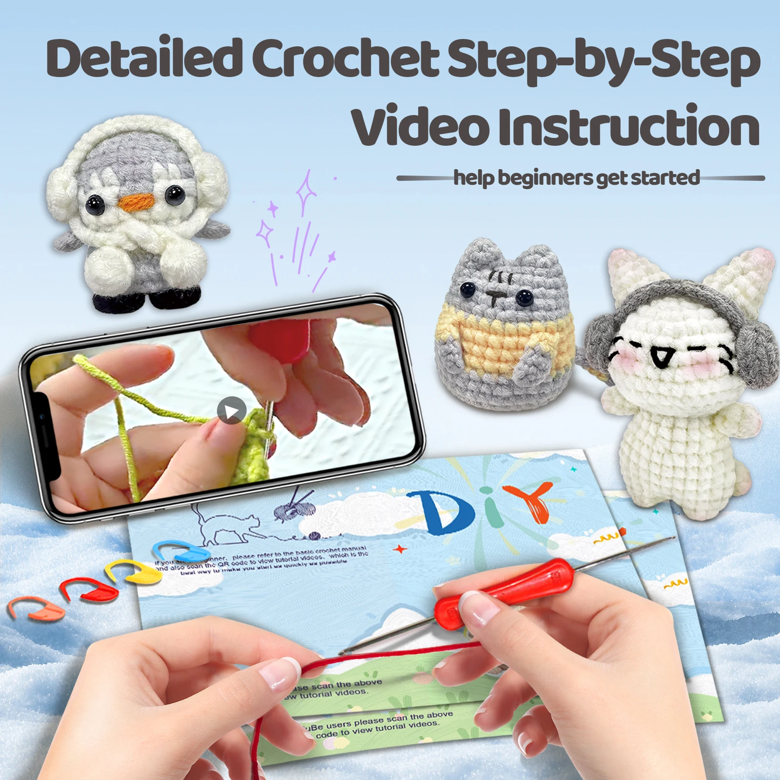 YAMAXIN 3PCS Cute Animal Theme Crochet Kit for Beginners - DIY Craft Tool Set with Knitting Arts And Crafts Project thumbnail 5