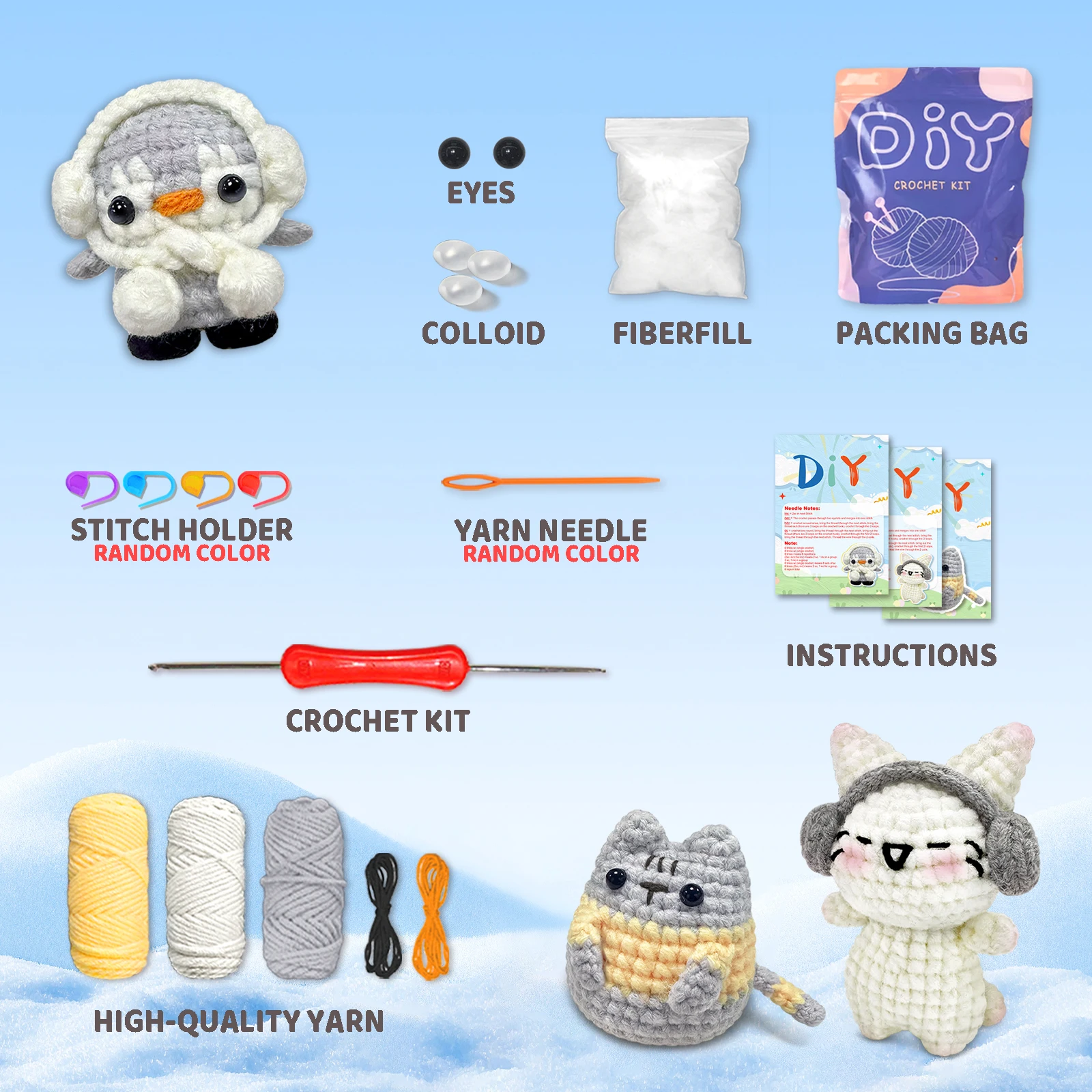 YAMAXIN 3PCS Cute Animal Theme Crochet Kit for Beginners - DIY Craft Tool Set with Knitting Arts And Crafts Project thumbnail 2