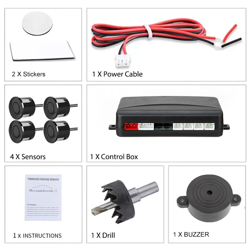 Parking Sensor Kit Buzzer 22mm 4 Sensors Reverse Backup Radar Audible Alert Indicator Probe System 12 Colors 12V thumbnail 6