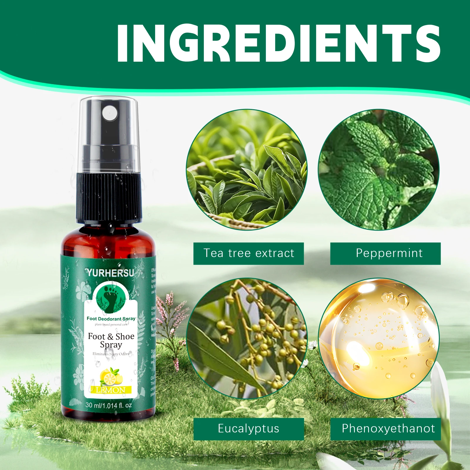 Lemon Fresh Foot Deodorant Spray - Kills Odor & Bacteria, Keeps Feet Dry, 24H Long Lasting, Natural Ingredients, for Men Women thumbnail 3