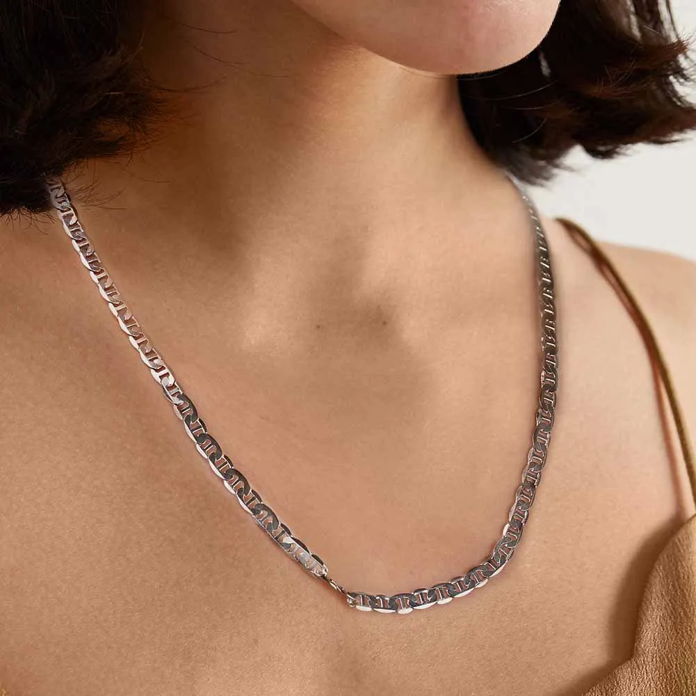 Fine 925 Sterling Silver Beautiful 6MM Lucky chain Necklace Bracelet set for Women Men fashion Wedding  Accessories Gifts thumbnail 5