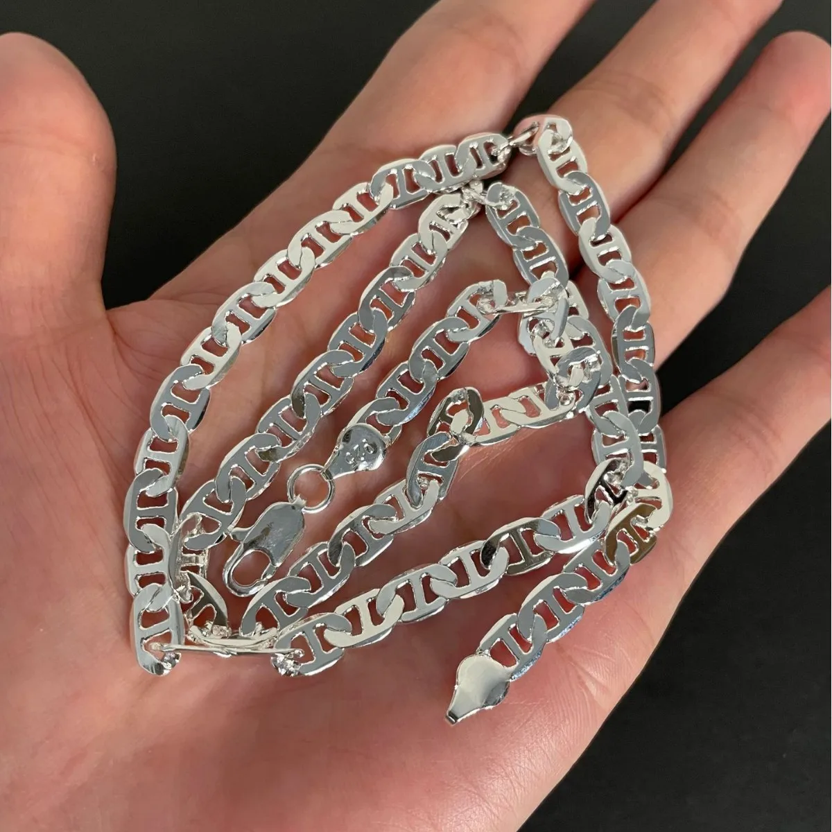 Fine 925 Sterling Silver Beautiful 6MM Lucky chain Necklace Bracelet set for Women Men fashion Wedding  Accessories Gifts thumbnail 4