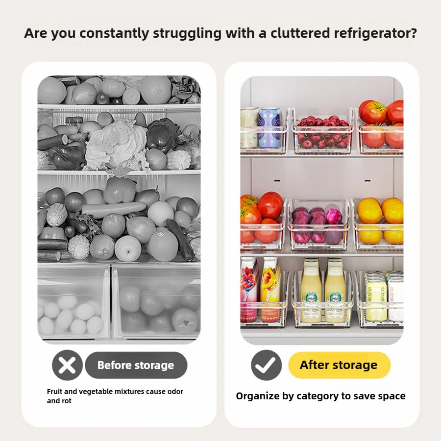 Clear Fridge Organizer, Refrigerator Organizer Bins ,Fridge Organizers and Storage Containers for Fruit, Vegetable, Food, Drinks thumbnail 4