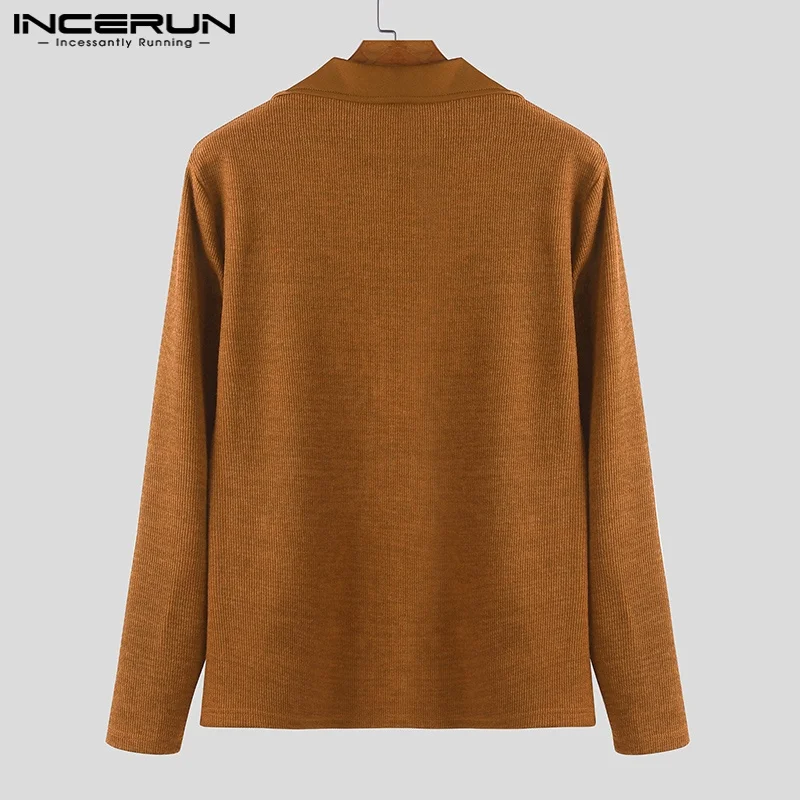 INCERUN Men Sweaters Patchwork Lapel Collar Long Sleeve Knitted Male Pullovers Streetwear 2025 Fashion Casual Men Clothing S-5XL thumbnail 5