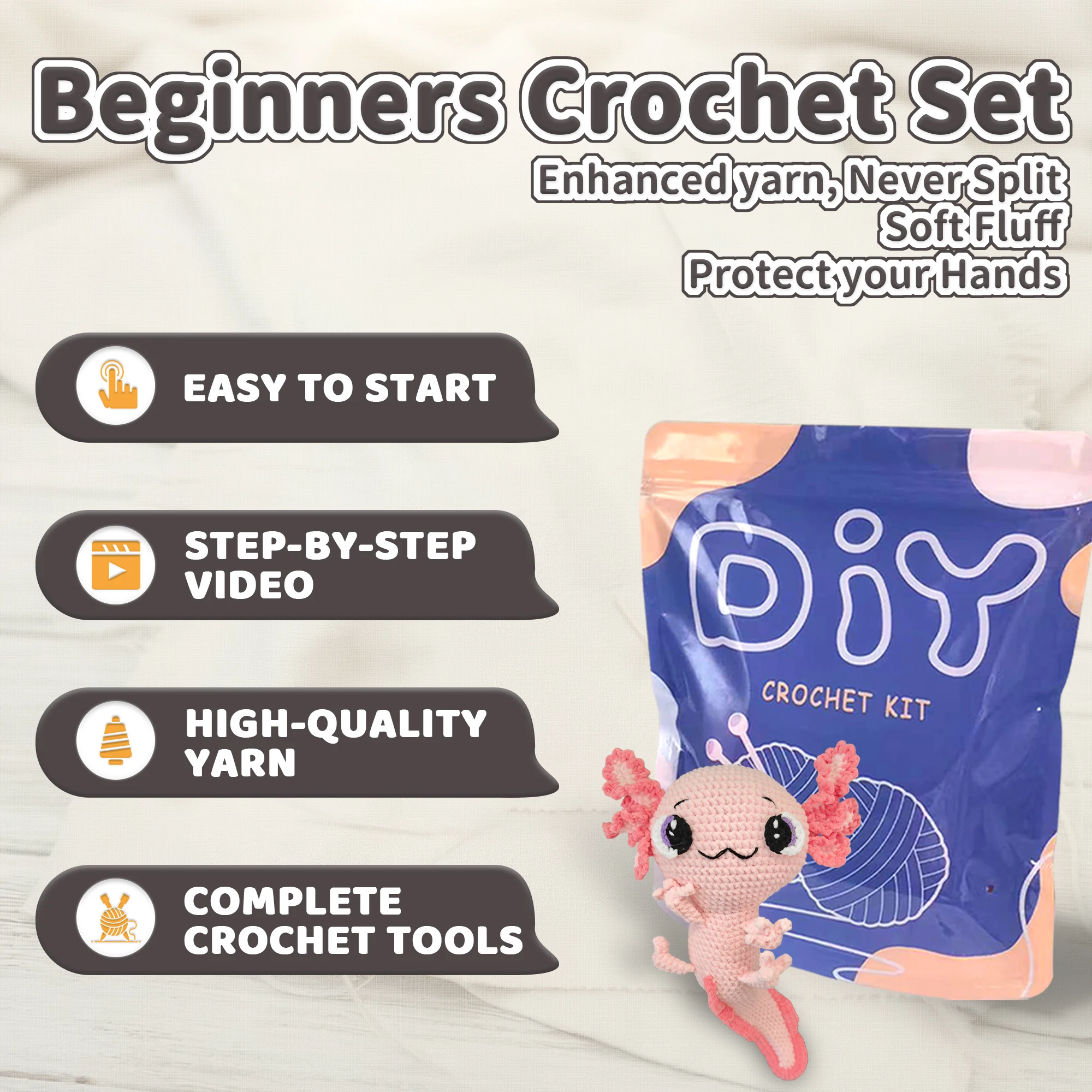 YAMAXIN Axolotl Theme Crochet Kit for Beginners - DIY Craft Tool Set with Knitting Arts And Crafts Project thumbnail 5