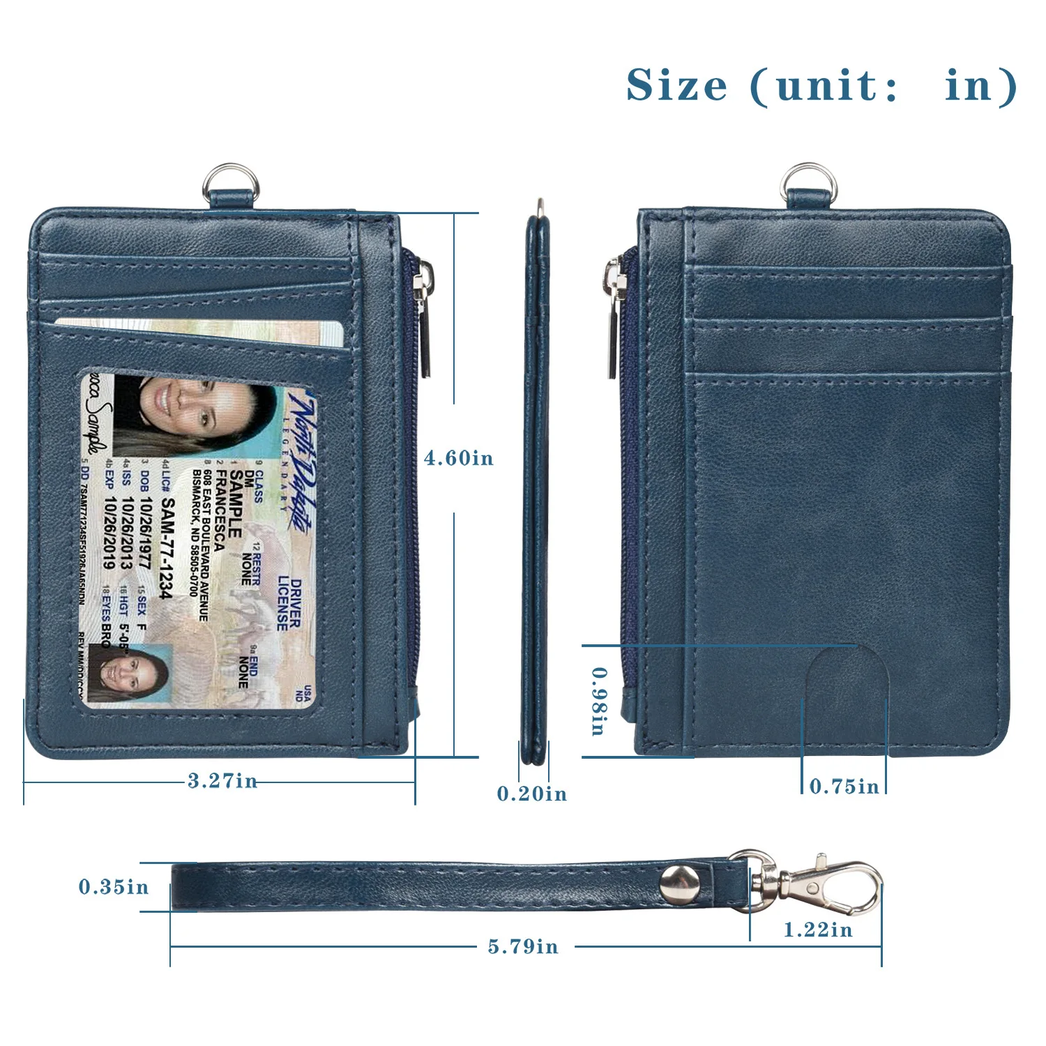 Luxury PU Leather Multiple Cards Credit ID Zippered Card Holder Zipper Purse Coin Key Pocket Keychain With Hand Strap Lanyard