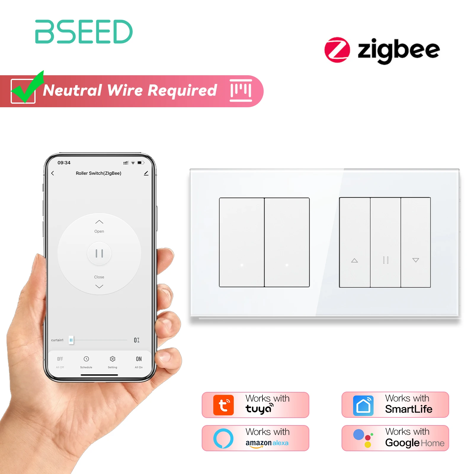 BSEED ZigBee Click Switch Modules Smart Light Switch Parts Glass/PC Frame DIY Combination Zigbee Sockets USB Charge E-Series thumbnail 4