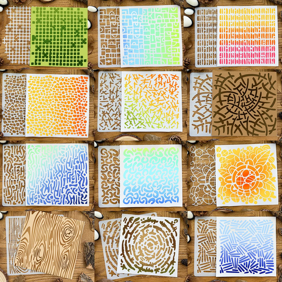 Original Wooden Stones Practical Texture Patterns Painting Stencils, Paper - Spray Paint & Graffiti