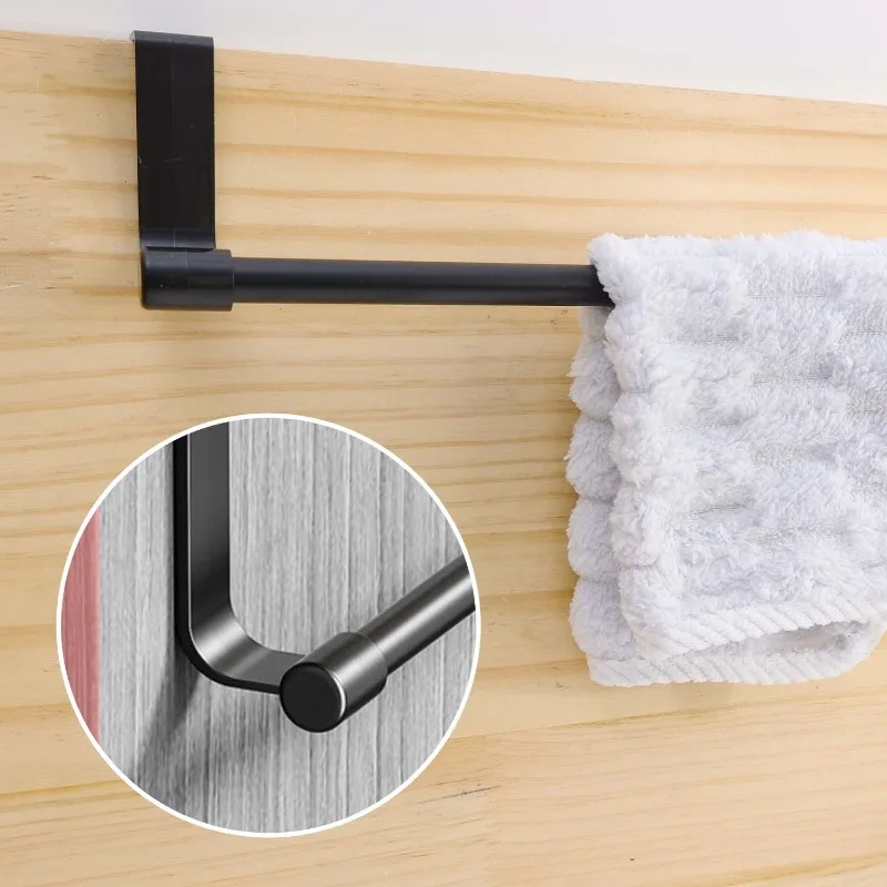 Stainless Steel Towel Rods Wall-Mounted Punch-free Cabinet Door Towel Rag Racks For Bathroom Kitchen Space-Saving Organization thumbnail 2