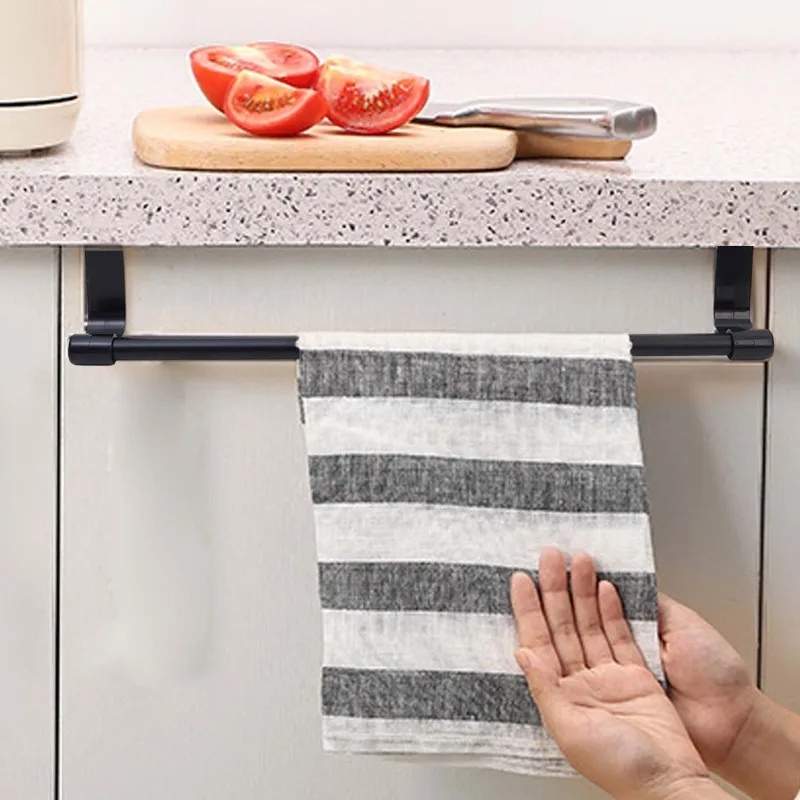 Stainless Steel Towel Rods Wall-Mounted Punch-free Cabinet Door Towel Rag Racks For Bathroom Kitchen Space-Saving Organization thumbnail 5