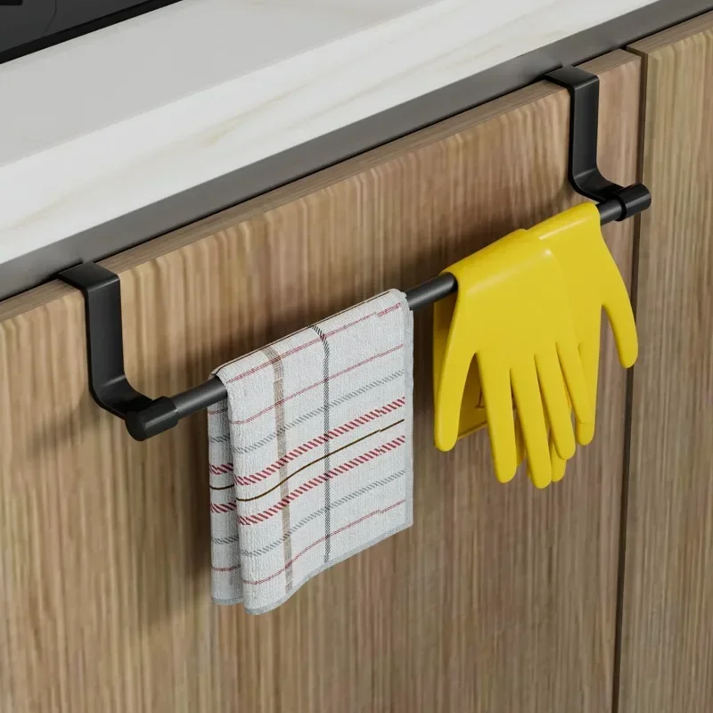 Stainless Steel Towel Rods Wall-Mounted Punch-free Cabinet Door Towel Rag Racks For Bathroom Kitchen Space-Saving Organization thumbnail 6