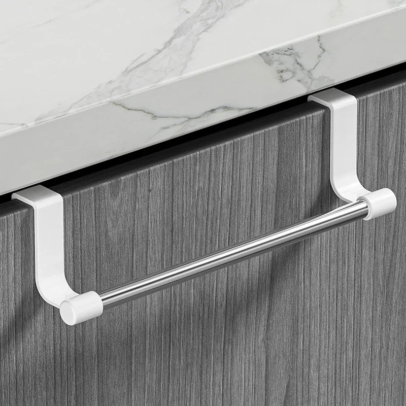 Stainless Steel Towel Rods Wall-Mounted Punch-free Cabinet Door Towel Rag Racks For Bathroom Kitchen Space-Saving Organization thumbnail 4