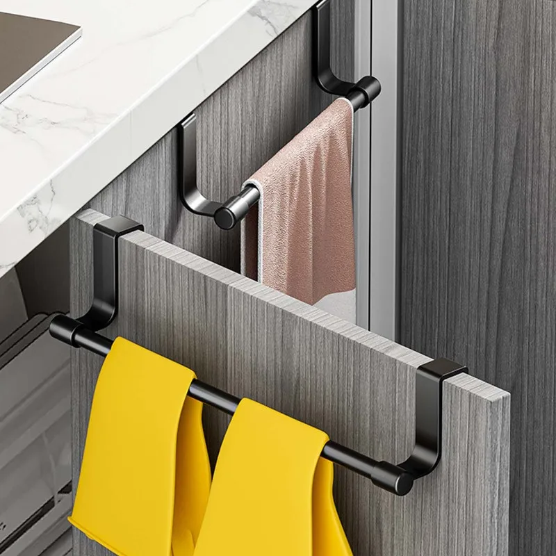 Stainless Steel Towel Rods Wall-Mounted Punch-free Cabinet Door Towel Rag Racks For Bathroom Kitchen Space-Saving Organization thumbnail 3