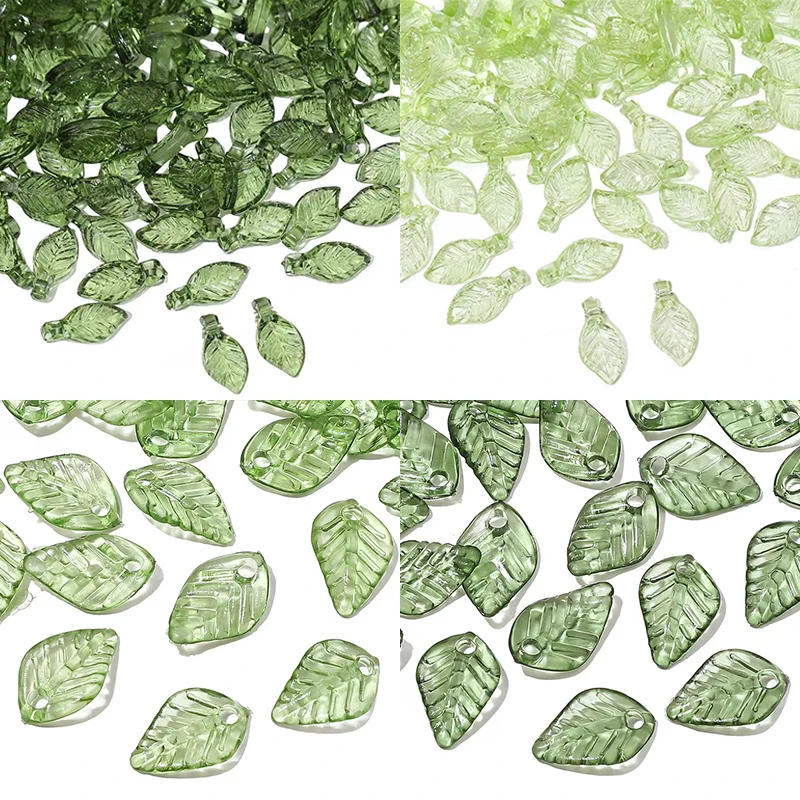 20-200Pcs Acrylic Charms Green Leaves Beads Spacer Loose Beads Hand Beaded DIY Handmade Necklace Earrings Beads Jewellery Making