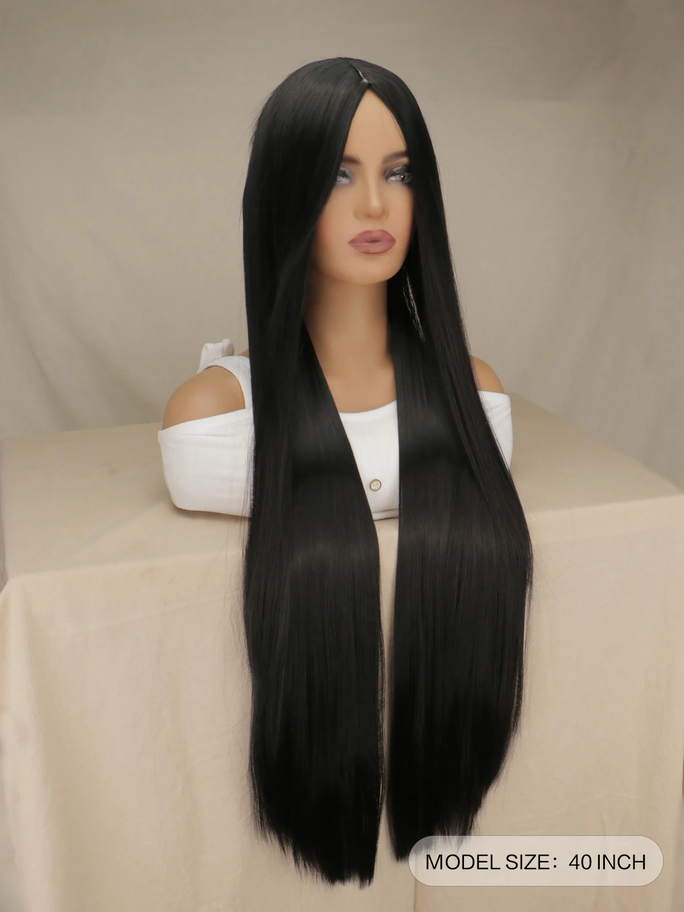 QQXCAIW Cosplay 100cm Long Stright Natrual Black Synthetic Hair Wigs Halloween Anime Costume Straight Heat Resistant Wig Black thumbnail 3