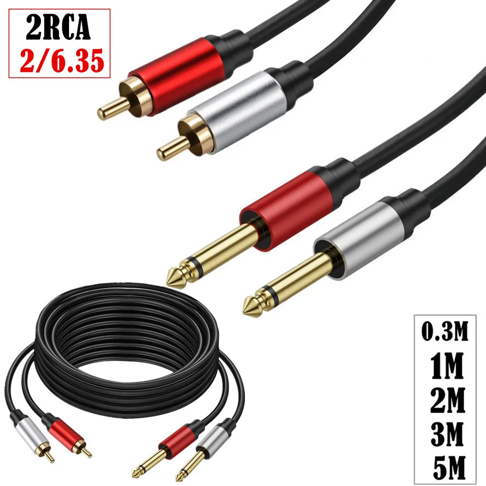 Dual 1/4 inch TS to Dual RCA Stereo Audio Interconnect Cable Gold Plated Copper Shell Heavy Duty 2X 6.35mm Male TS to 2 RCA Male thumbnail 2