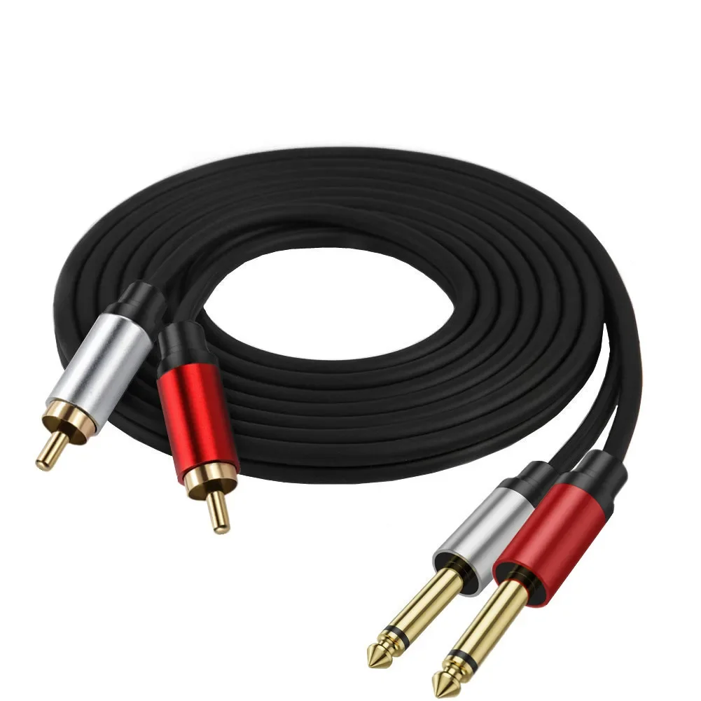 Dual 1/4 inch TS to Dual RCA Stereo Audio Interconnect Cable Gold Plated Copper Shell Heavy Duty 2X 6.35mm Male TS to 2 RCA Male thumbnail 3