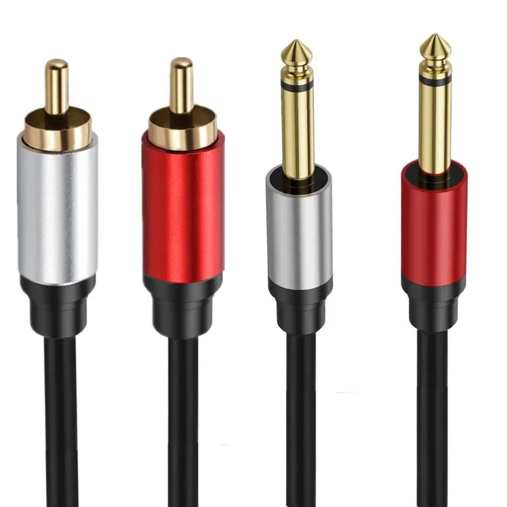Dual 1/4 inch TS to Dual RCA Stereo Audio Interconnect Cable Gold Plated Copper Shell Heavy Duty 2X 6.35mm Male TS to 2 RCA Male thumbnail 5
