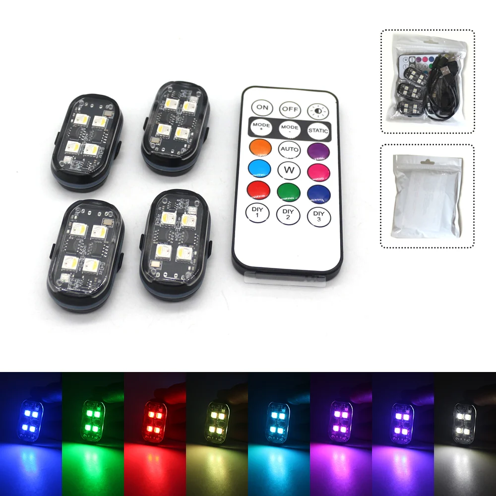 4/8Pcs Wireless Rechargeable LED Strobe Decor Lights, 8-Colors USB Waterproof Anti-Collision LED Car Flashing Warning Light thumbnail 3