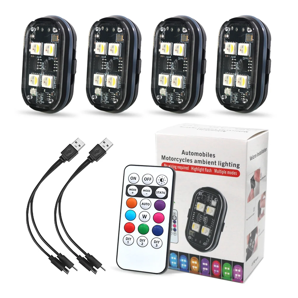 4/8Pcs Wireless Rechargeable LED Strobe Decor Lights, 8-Colors USB Waterproof Anti-Collision LED Car Flashing Warning Light thumbnail 2