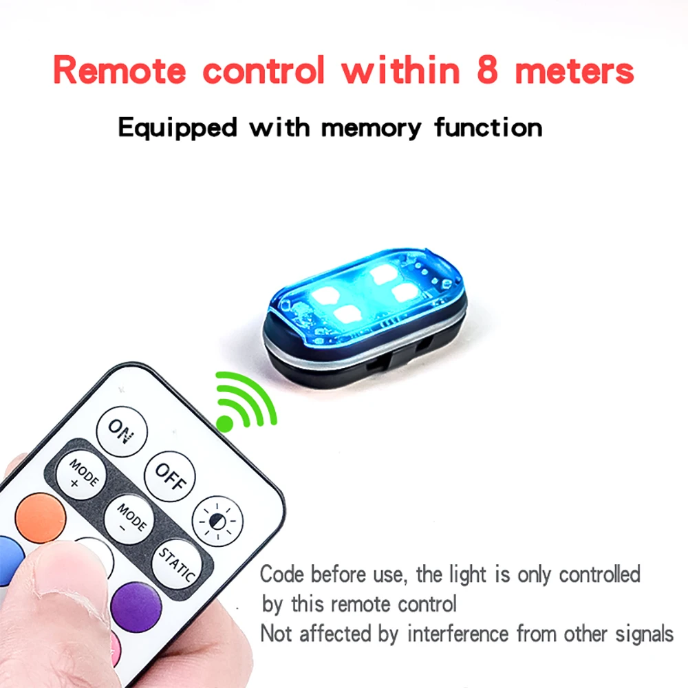 4/8Pcs Wireless Rechargeable LED Strobe Decor Lights, 8-Colors USB Waterproof Anti-Collision LED Car Flashing Warning Light thumbnail 6