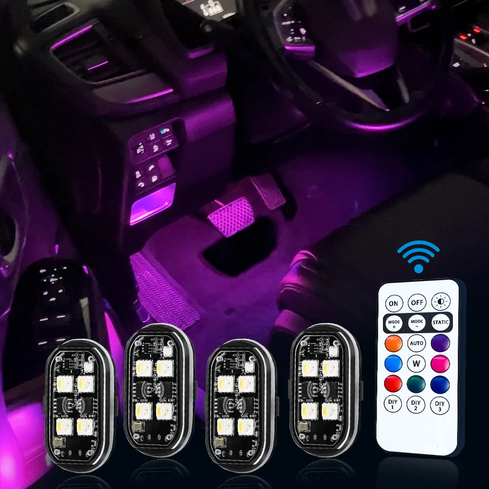 4/8Pcs Wireless Rechargeable LED Strobe Decor Lights, 8-Colors USB Waterproof Anti-Collision LED Car Flashing Warning Light