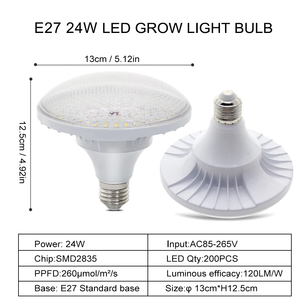 GRAXGROW 24W E27 Growth Bulb Six Spectral Beads Formation Aluminum Lamp Body Is Suitable For Growth Of Various Plants thumbnail 5