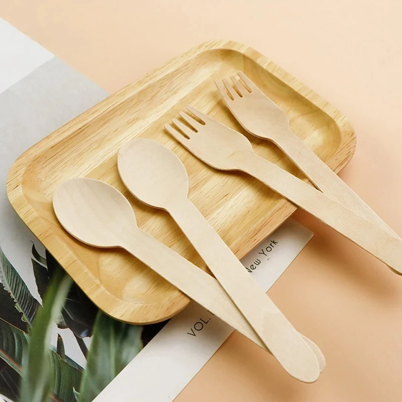 50/100PCS Pack 16cm Disposable Wooden Cutlery Set Fork Spoon Tableware for Party Camping Picnic Wedding Travel Kitchen Supplies thumbnail 3