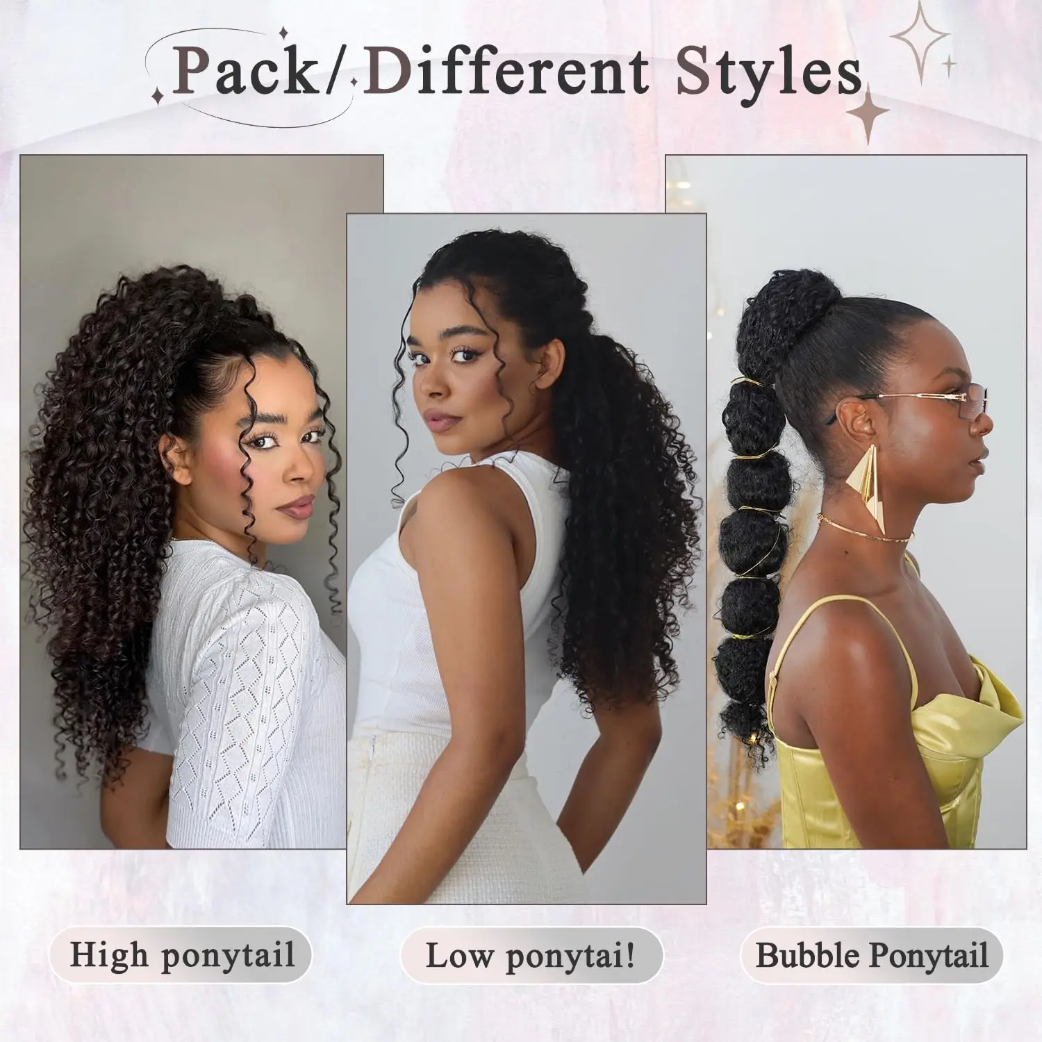24Inch Kinky Curly Ponytail Soft Synthetic Hair Extension Drawstring Ponytail Hairpieces Black Clip in Pony Tail for Women thumbnail 4