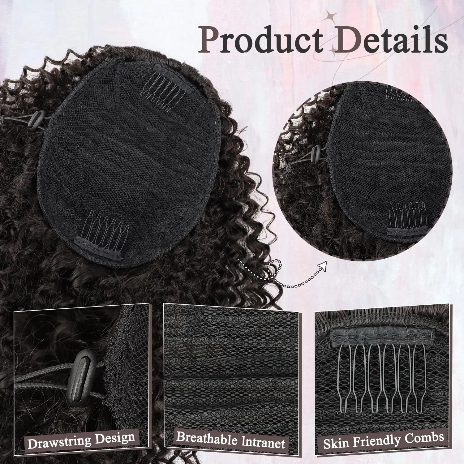 24Inch Kinky Curly Ponytail Soft Synthetic Hair Extension Drawstring Ponytail Hairpieces Black Clip in Pony Tail for Women thumbnail 3