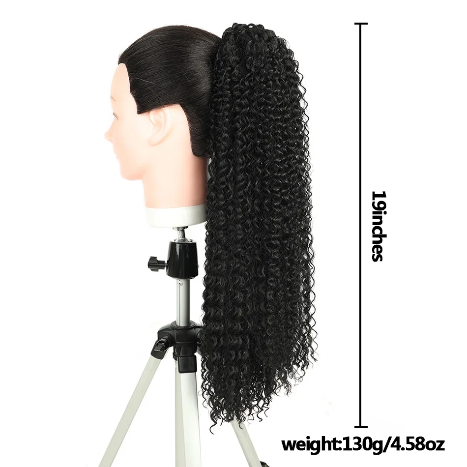 24Inch Kinky Curly Ponytail Soft Synthetic Hair Extension Drawstring Ponytail Hairpieces Black Clip in Pony Tail for Women thumbnail 2