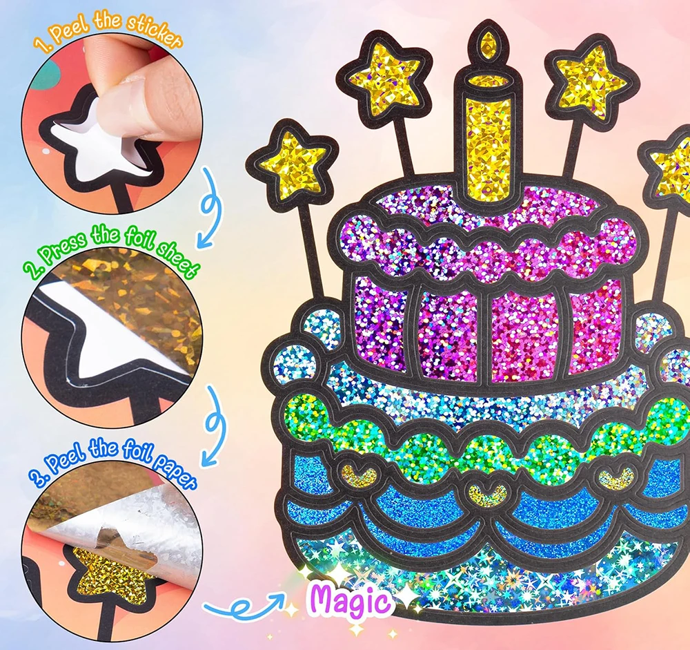 2 in 1 Fun Foil Art Painting Animal Birthday Cake DIY Craft Activity Gift Party Favors Fun Art Supplies Creative Birthday Gift T thumbnail 4