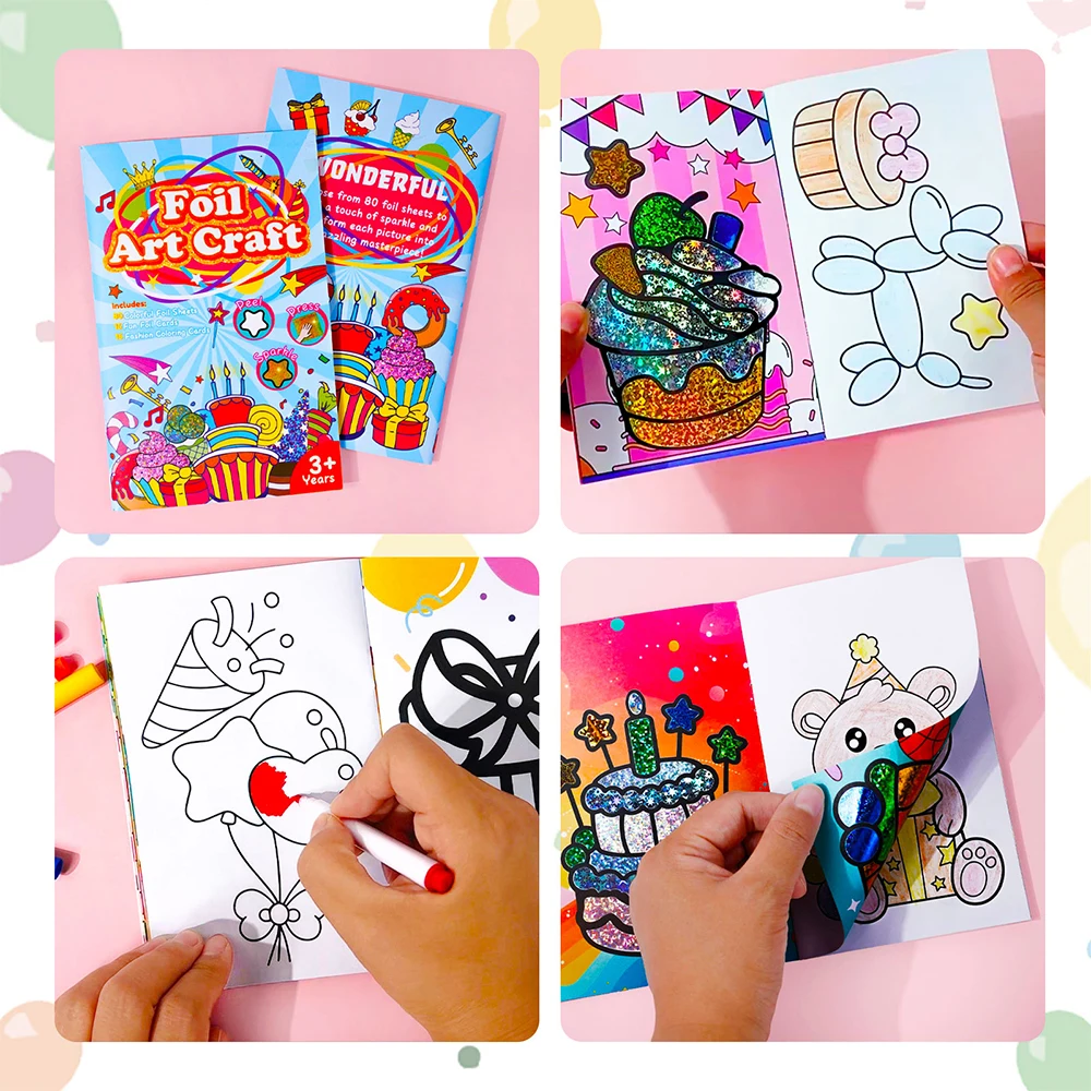 2 in 1 Fun Foil Art Painting Animal Birthday Cake DIY Craft Activity Gift Party Favors Fun Art Supplies Creative Birthday Gift T thumbnail 2