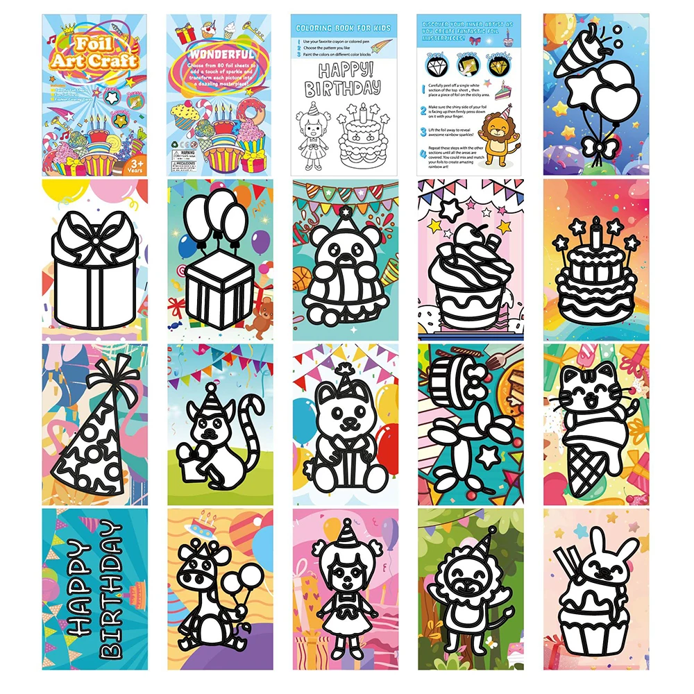 2 in 1 Fun Foil Art Painting Animal Birthday Cake DIY Craft Activity Gift Party Favors Fun Art Supplies Creative Birthday Gift T thumbnail 3