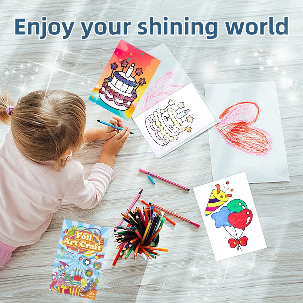 2 in 1 Fun Foil Art Painting Animal Birthday Cake DIY Craft Activity Gift Party Favors Fun Art Supplies Creative Birthday Gift T thumbnail 5