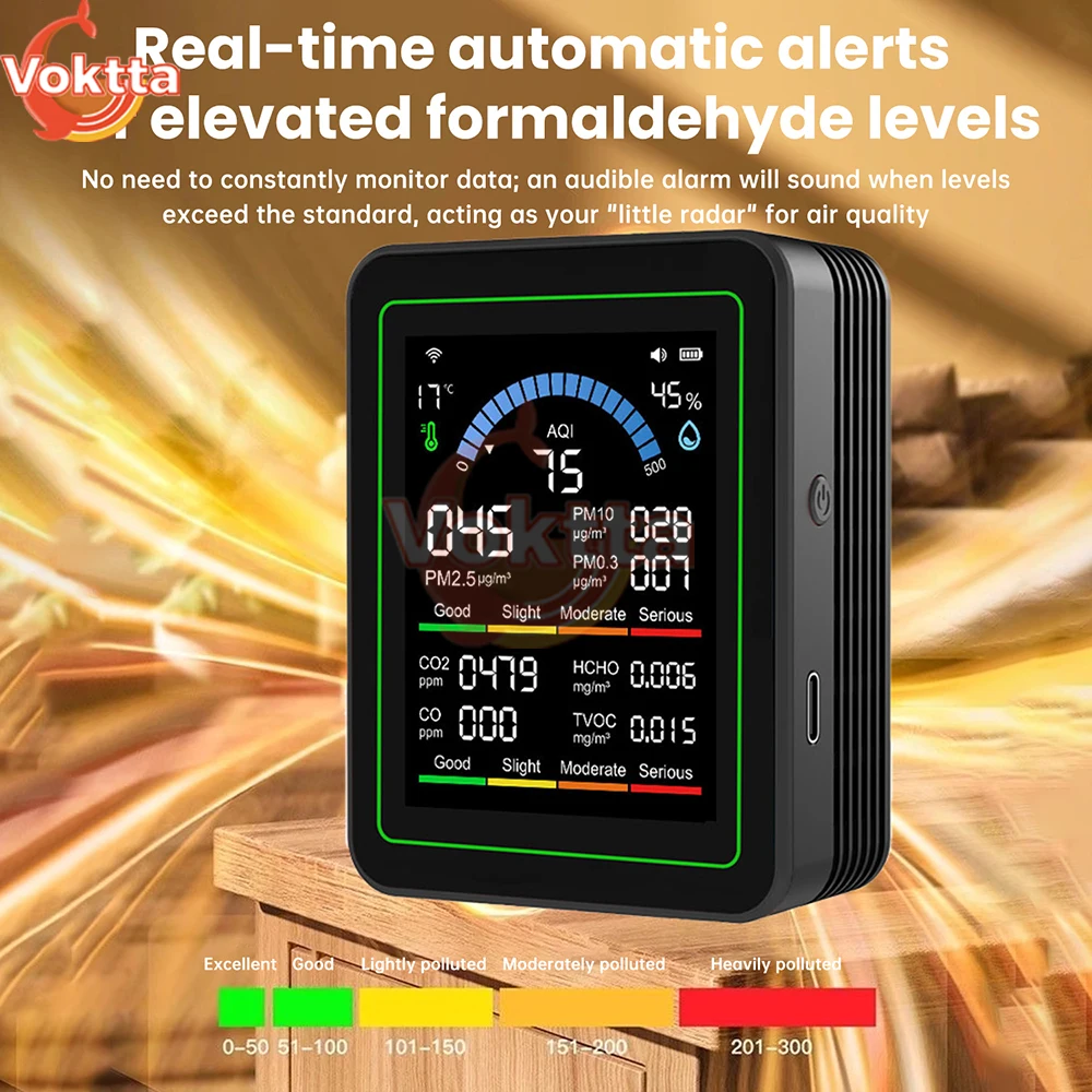 Tuya WiFi 10-in-1 Air Quality Detector CO2 Monitor PM0.3 PM1.0 PM2.5 PM10 Formaldehyde Detector Temperature and Humidity Meter thumbnail 5