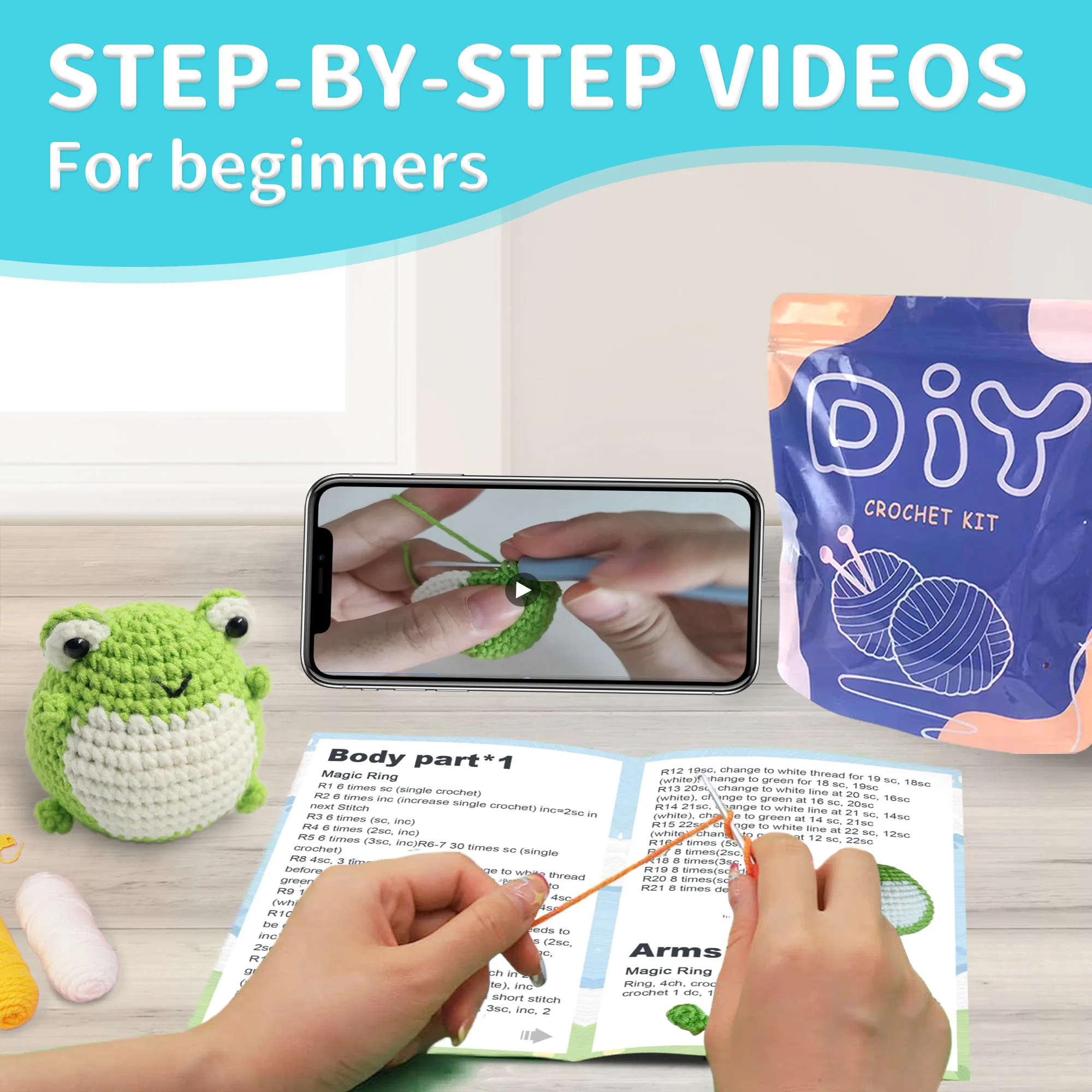 YAMAXIN Frog Theme Crochet Kit for Beginners - DIY Craft Tool Set Easy Knitting Arts And Crafts Project thumbnail 5
