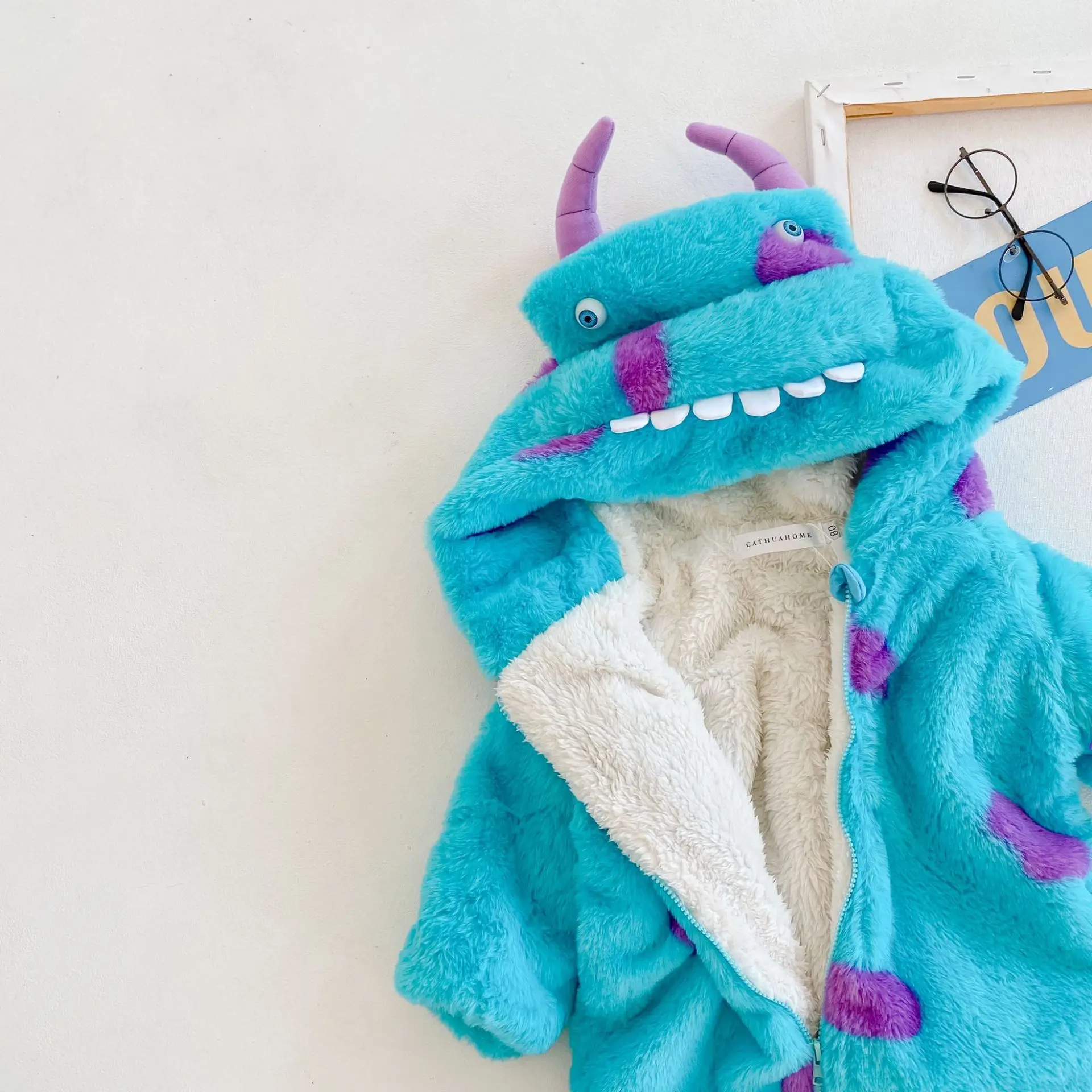 Anime Sulley Baby Romper Clothes Bodysuits Winter Thicken Boy Girl Hoodies Newborn Ropa Bebe Infant Soft Plush Toddler Jumpsuit thumbnail 2