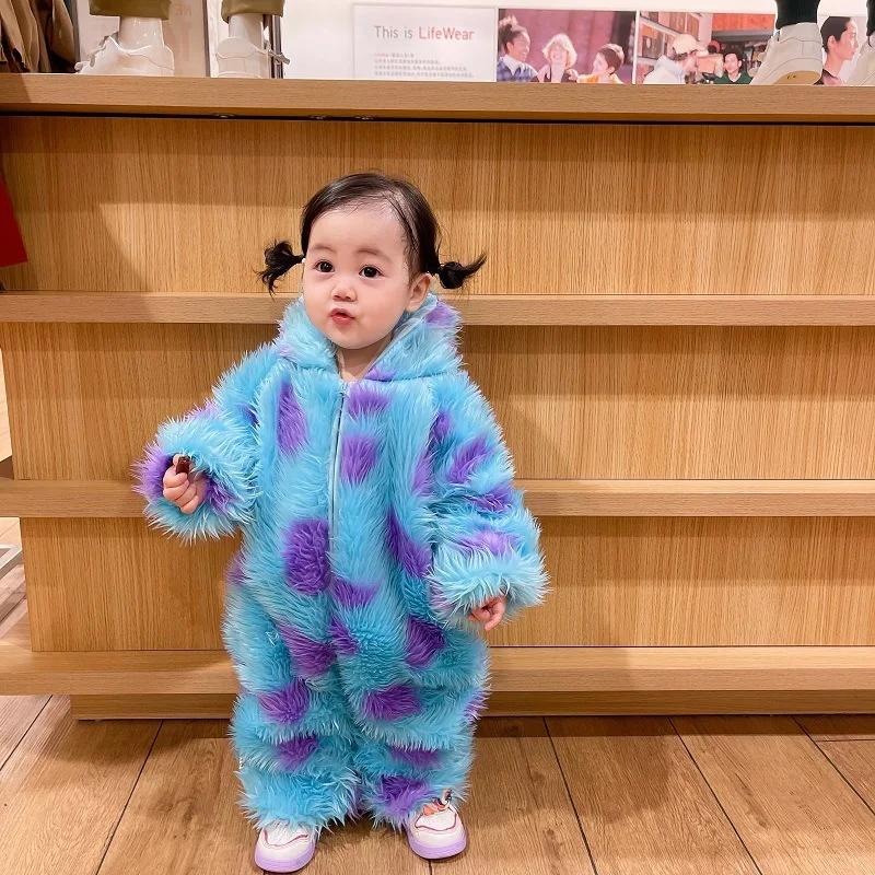 Anime Sulley Baby Romper Clothes Bodysuits Winter Thicken Boy Girl Hoodies Newborn Ropa Bebe Infant Soft Plush Toddler Jumpsuit thumbnail 5