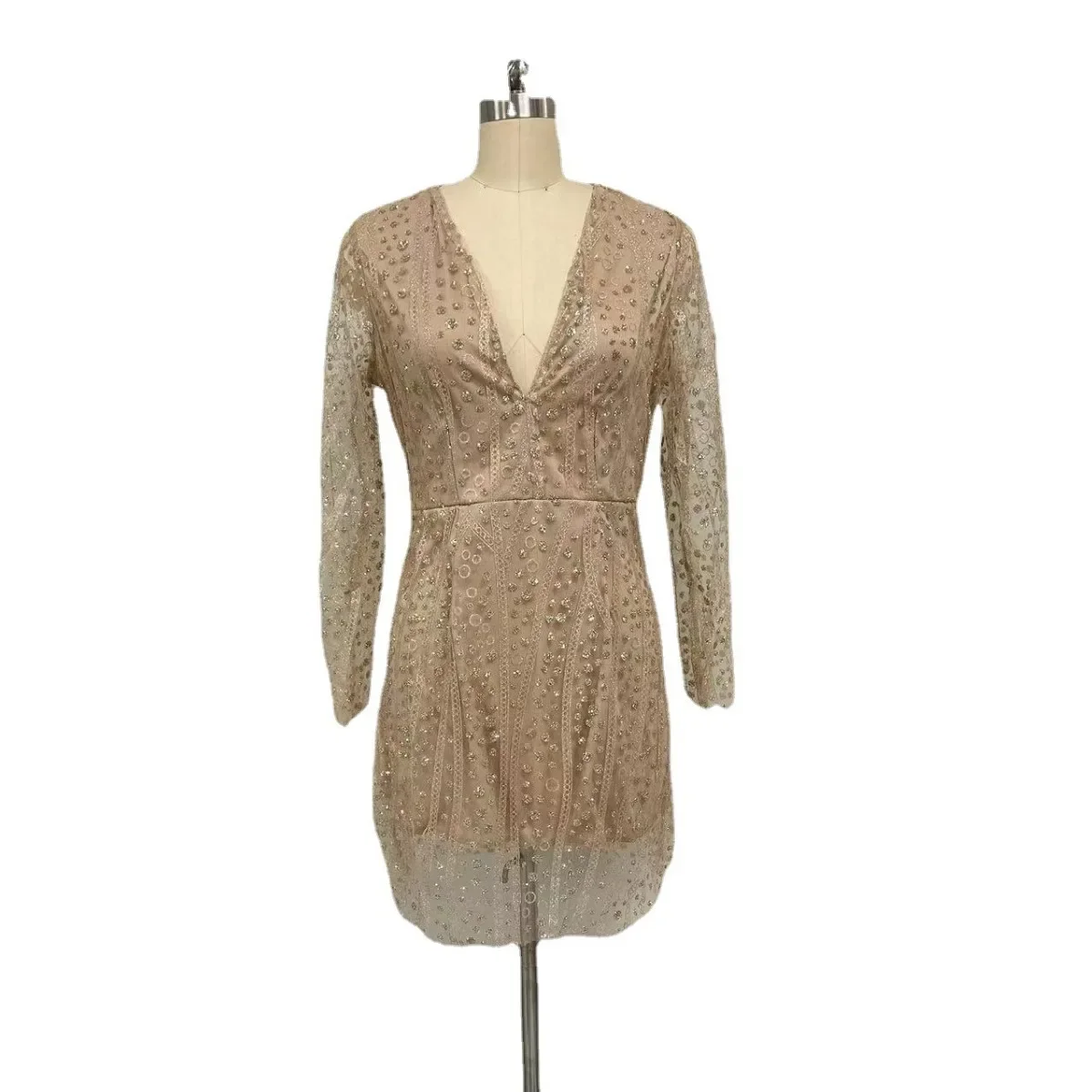 2024 Sexy Deep V Transparent Sequins Wrap Around Dress Long Sleeves Evening Dress Cross Border Women's Clothing Spring Arrival thumbnail 5