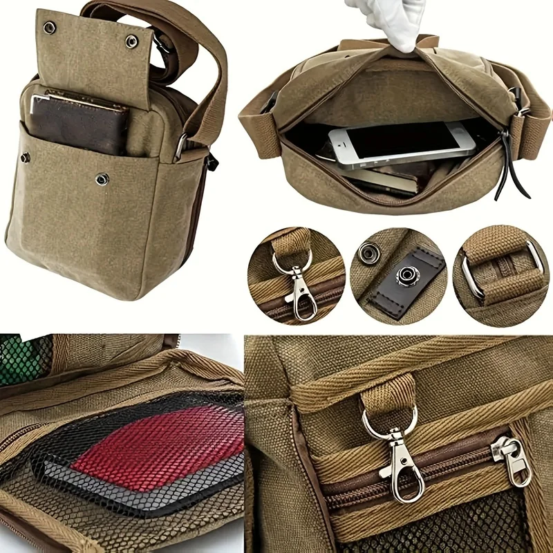 Unisex Canvas Crossbody Bag, Korean Style Outdoor Multi-Purpose Casual Shoulder Bag for Men, 1-Pack thumbnail 4