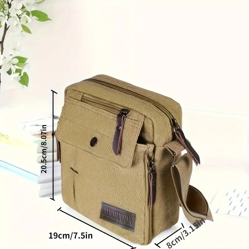 Unisex Canvas Crossbody Bag, Korean Style Outdoor Multi-Purpose Casual Shoulder Bag for Men, 1-Pack thumbnail 3
