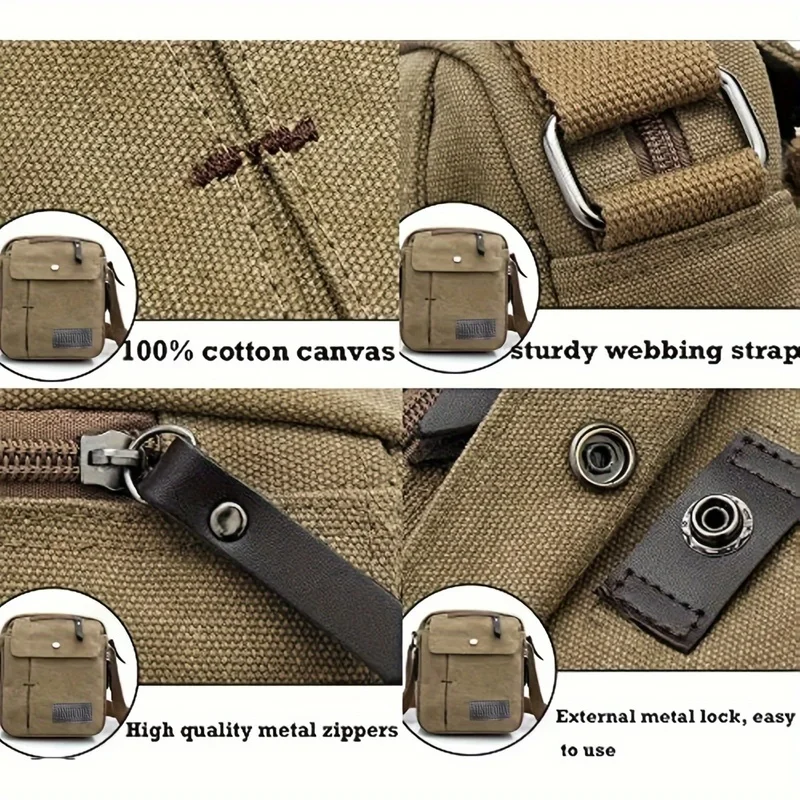 Unisex Canvas Crossbody Bag, Korean Style Outdoor Multi-Purpose Casual Shoulder Bag for Men, 1-Pack thumbnail 6
