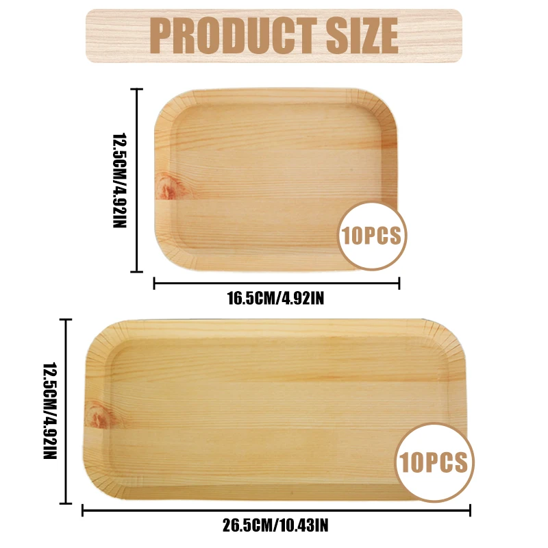 10/20pcs Disposable Rectangle Wood Plates Paper Tray Tableware Desserts Bread Salad Dinner Party Table Accessorie Container thumbnail 6