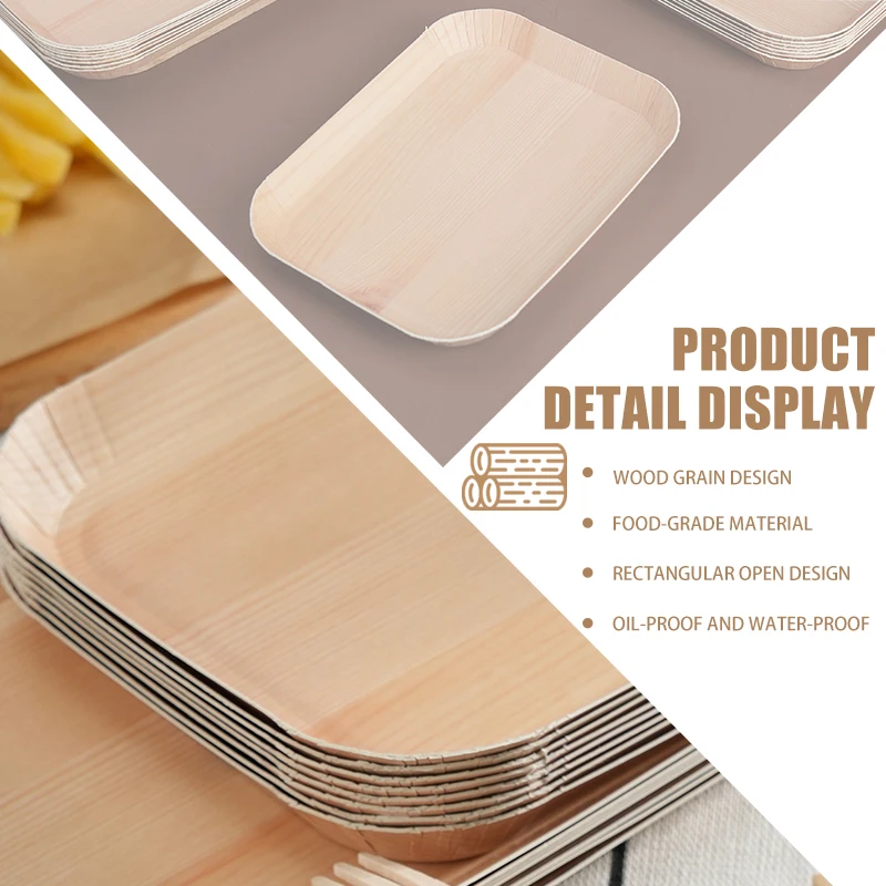 10/20pcs Disposable Rectangle Wood Plates Paper Tray Tableware Desserts Bread Salad Dinner Party Table Accessorie Container thumbnail 5