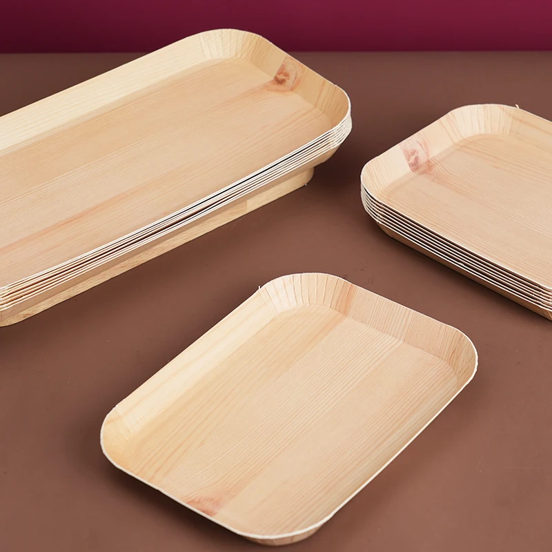 10/20pcs Disposable Rectangle Wood Plates Paper Tray Tableware Desserts Bread Salad Dinner Party Table Accessorie Container thumbnail 4