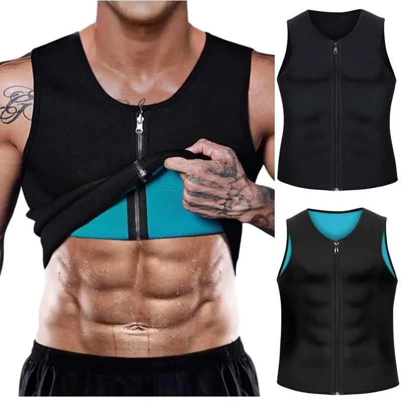 Men's Fitness Shapewear Sweat Absorbing Abdomen Control Sports Suit Rubberized Zipper Tank Top High Intensity Workout Clothing