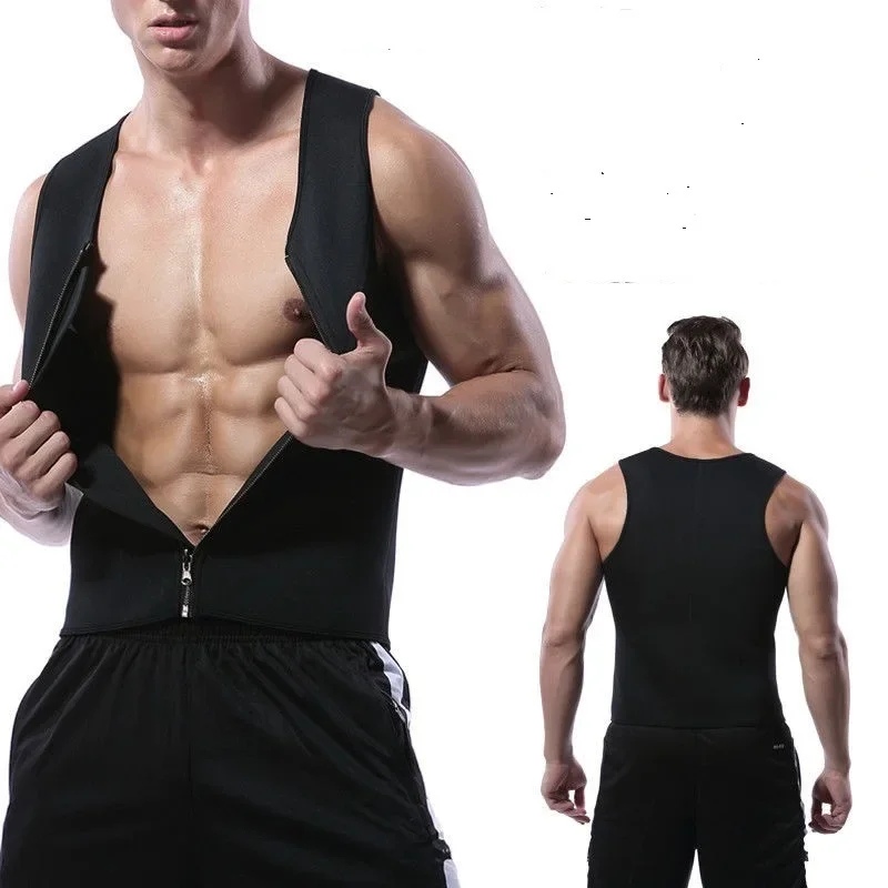 Men's Fitness Shapewear Sweat Absorbing Abdomen Control Sports Suit Rubberized Zipper Tank Top High Intensity Workout Clothing thumbnail 2