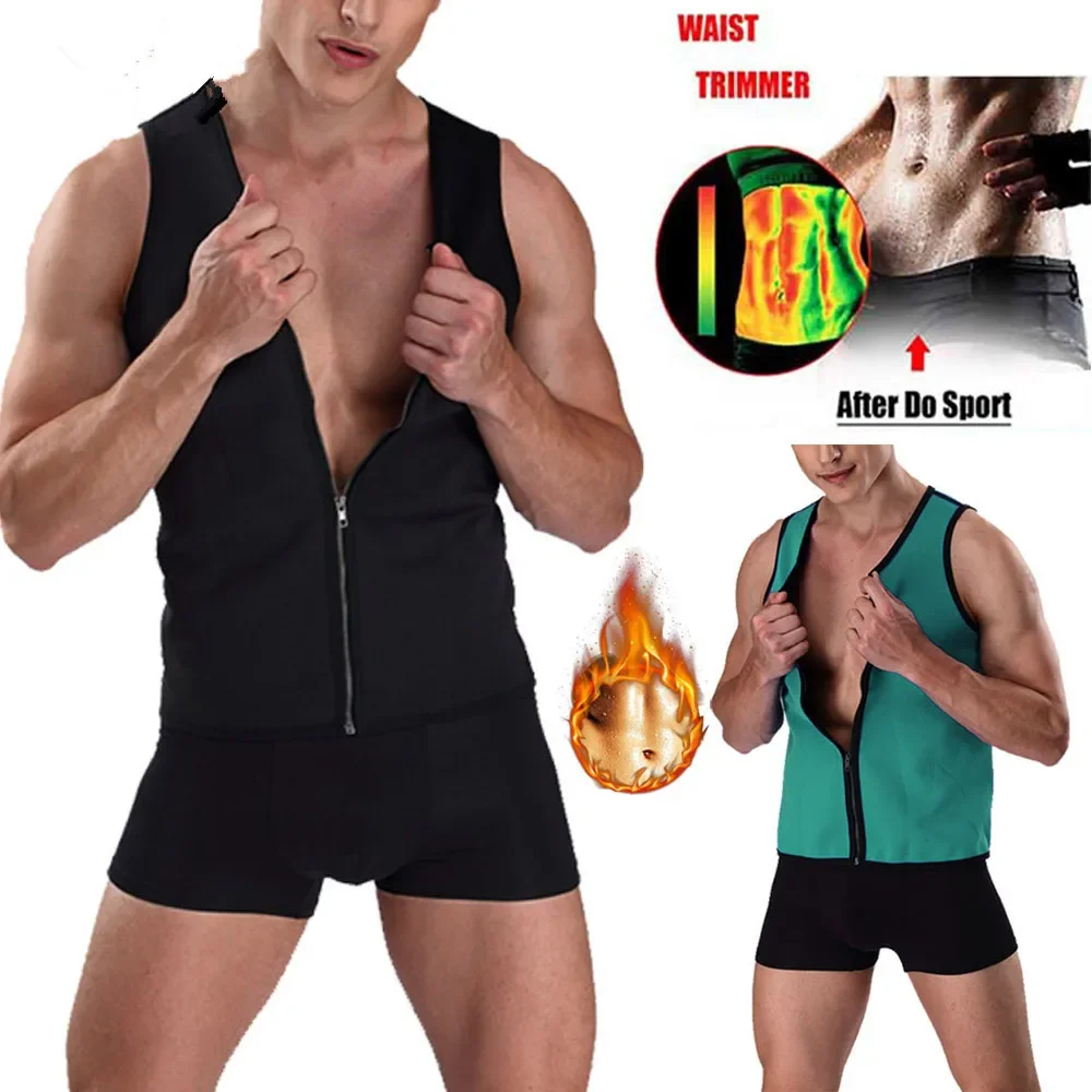 Men's Fitness Shapewear Sweat Absorbing Abdomen Control Sports Suit Rubberized Zipper Tank Top High Intensity Workout Clothing thumbnail 3